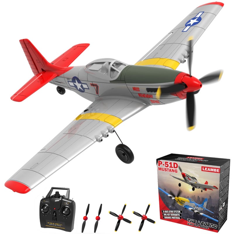 LEAMBE 4 Channel RC Plane, Ready to Fly Aerobatic Aircraft, Easy Control for Beginners, P51 Mustang RC Airplane Best Gift for Adults - Image 1